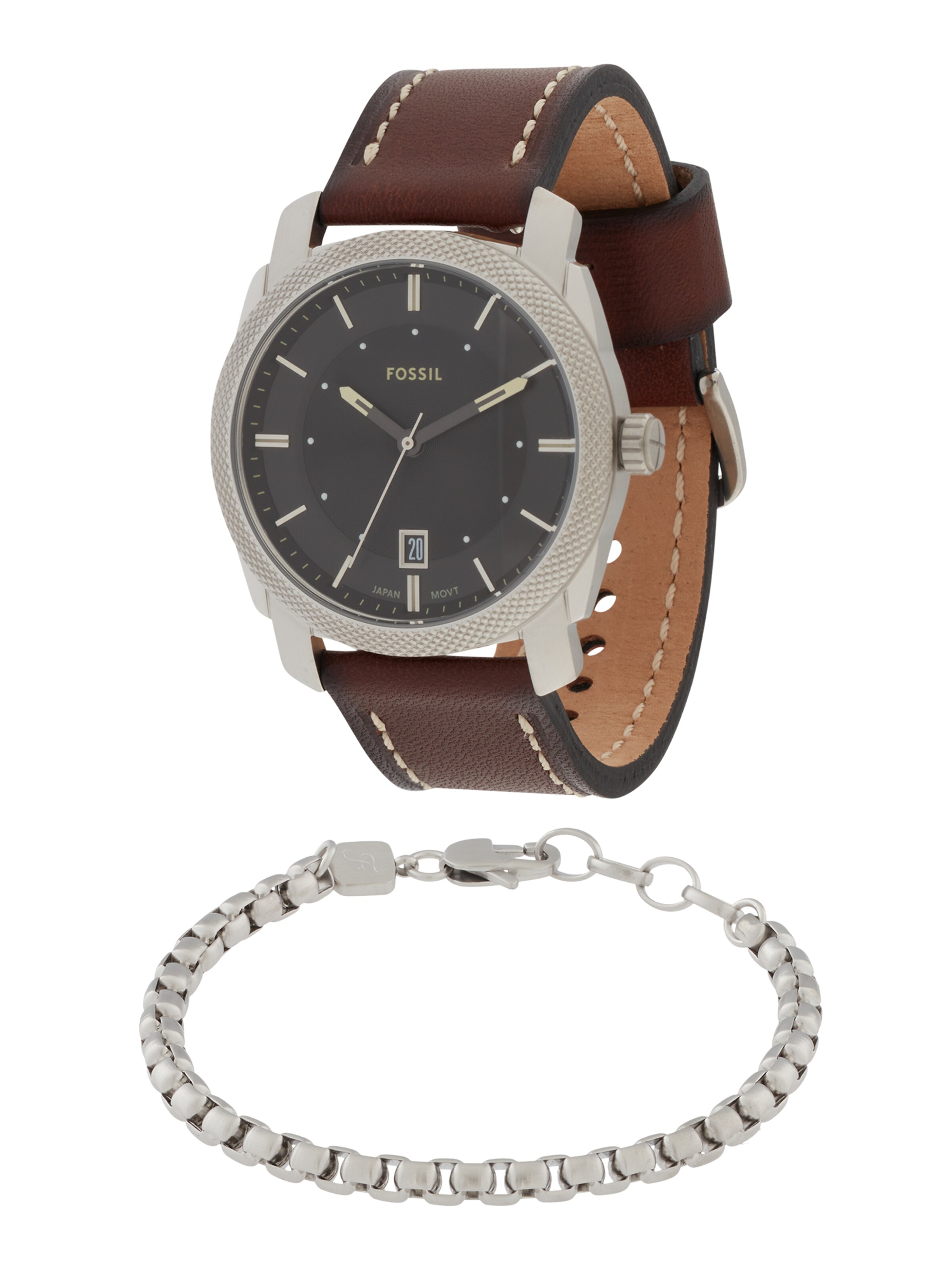 FOSSIL Uhr mit Armband 'MACHINE' in braun / dunkelgrau / silber, Produktansicht
