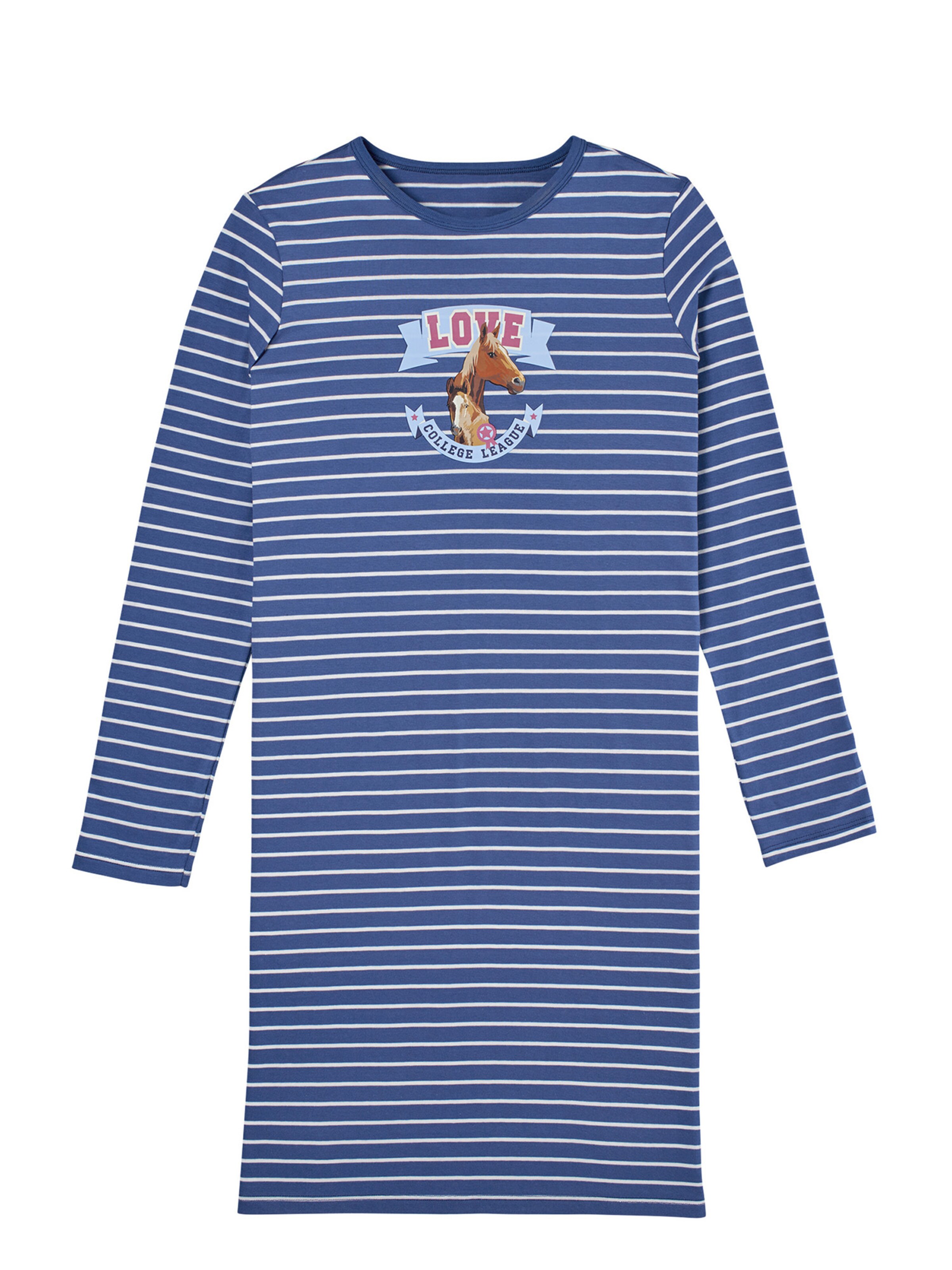 SCHIESSER Nightgown ' Horse World ' in Blue: front