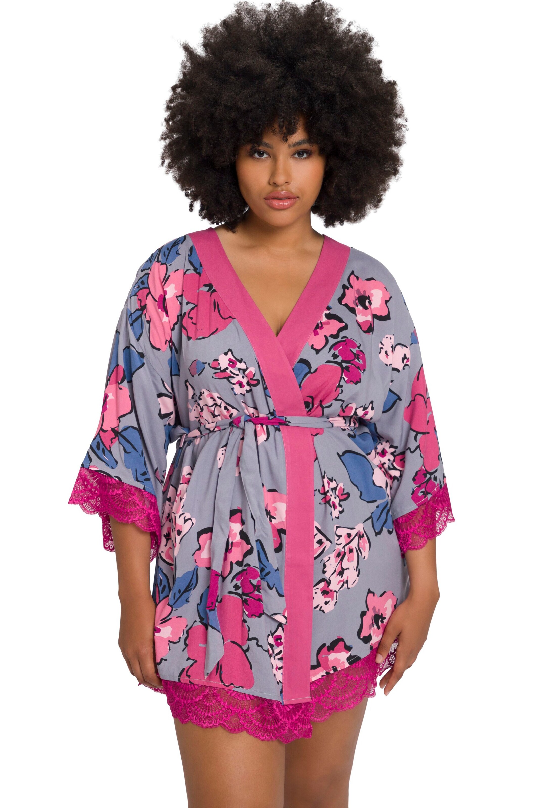 Ulla Popken Morgenmantel in Grau: Vorderseite