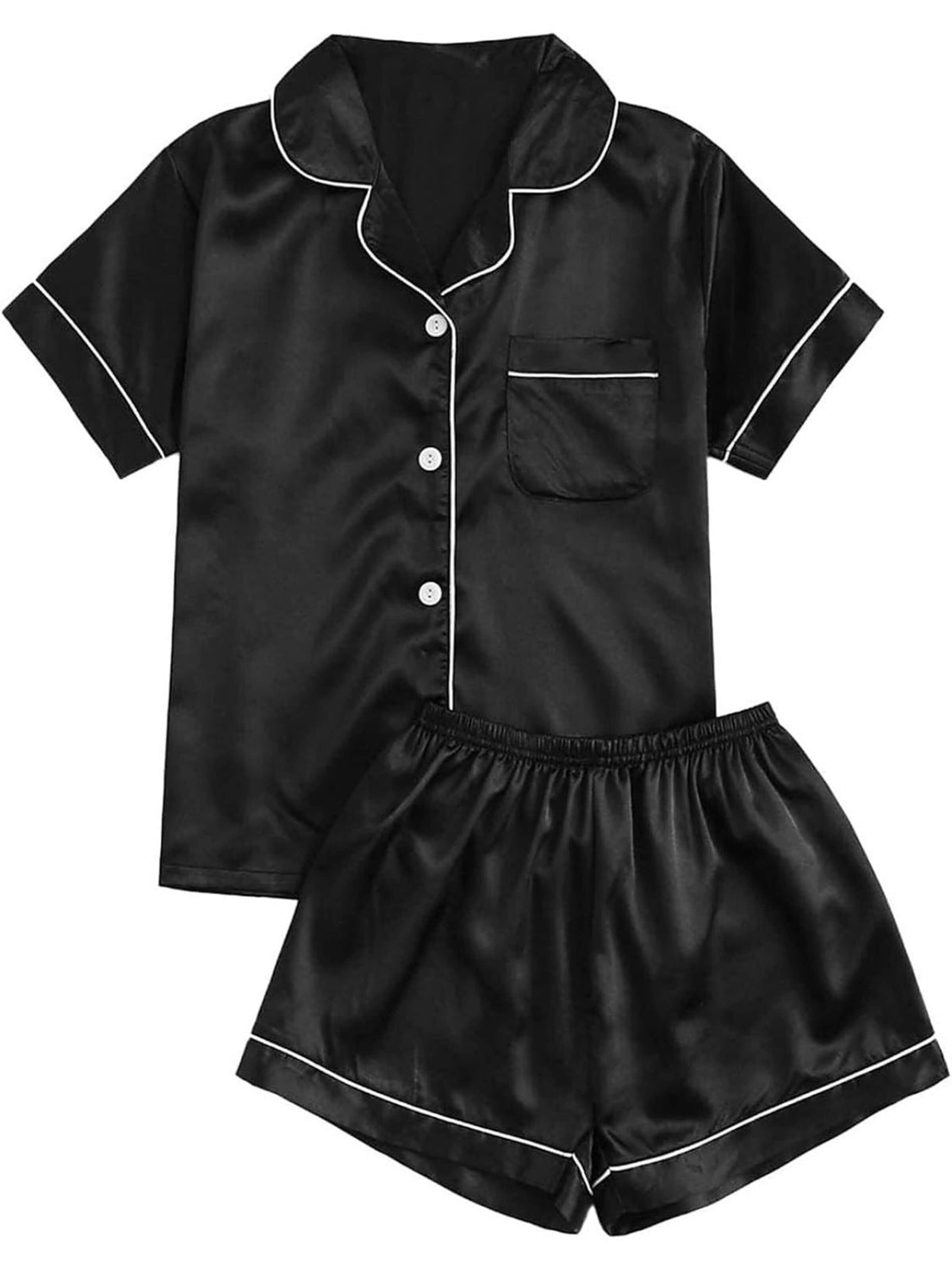 Pijama 'Pijama satin' de la TrendyUp pe negru: față