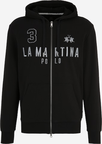 La Martina Zip-Up Hoodie in Black: front