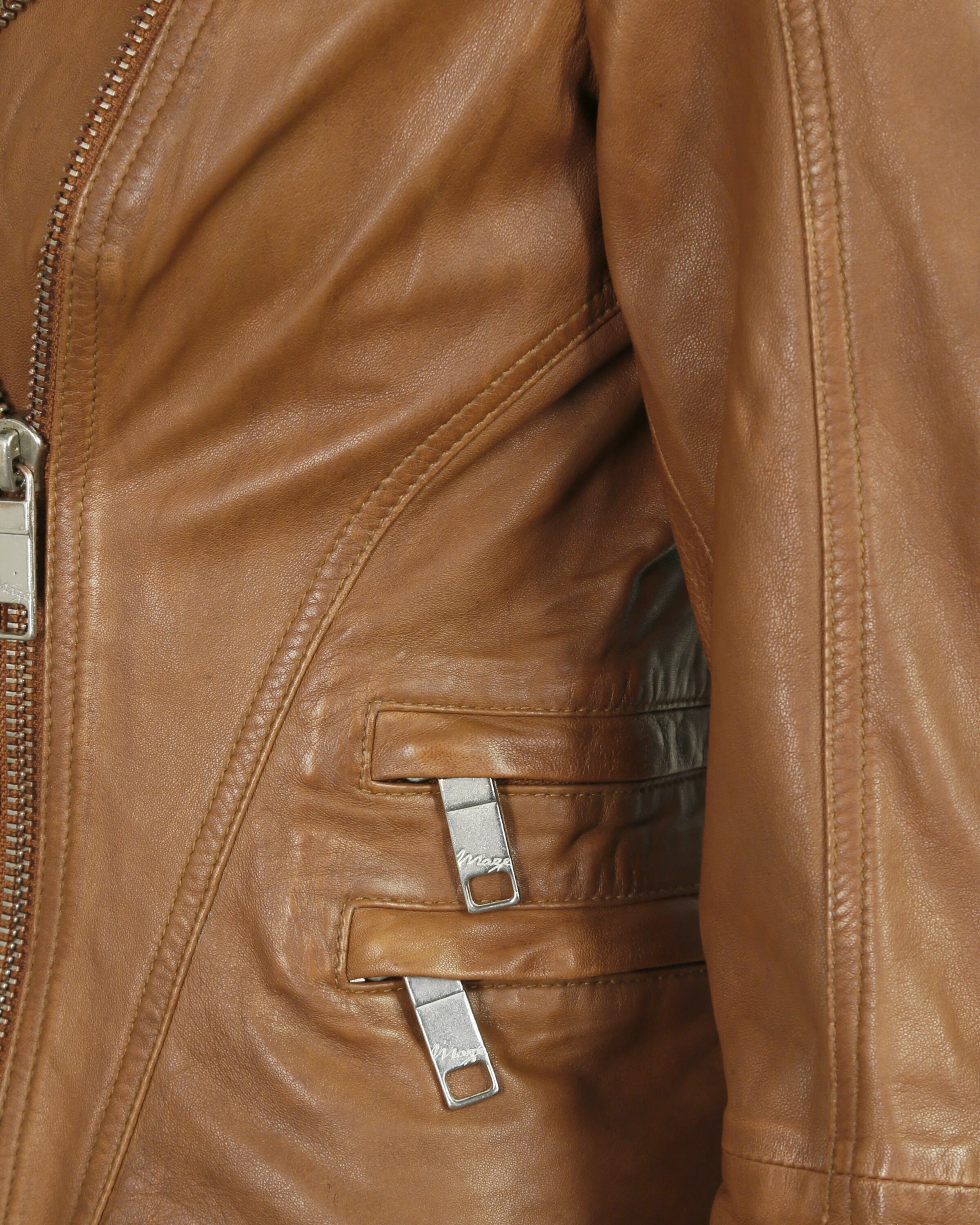 Maze Biker Lederjacke mit auffälligem Innenfutter ' Chrystal ' in Braun