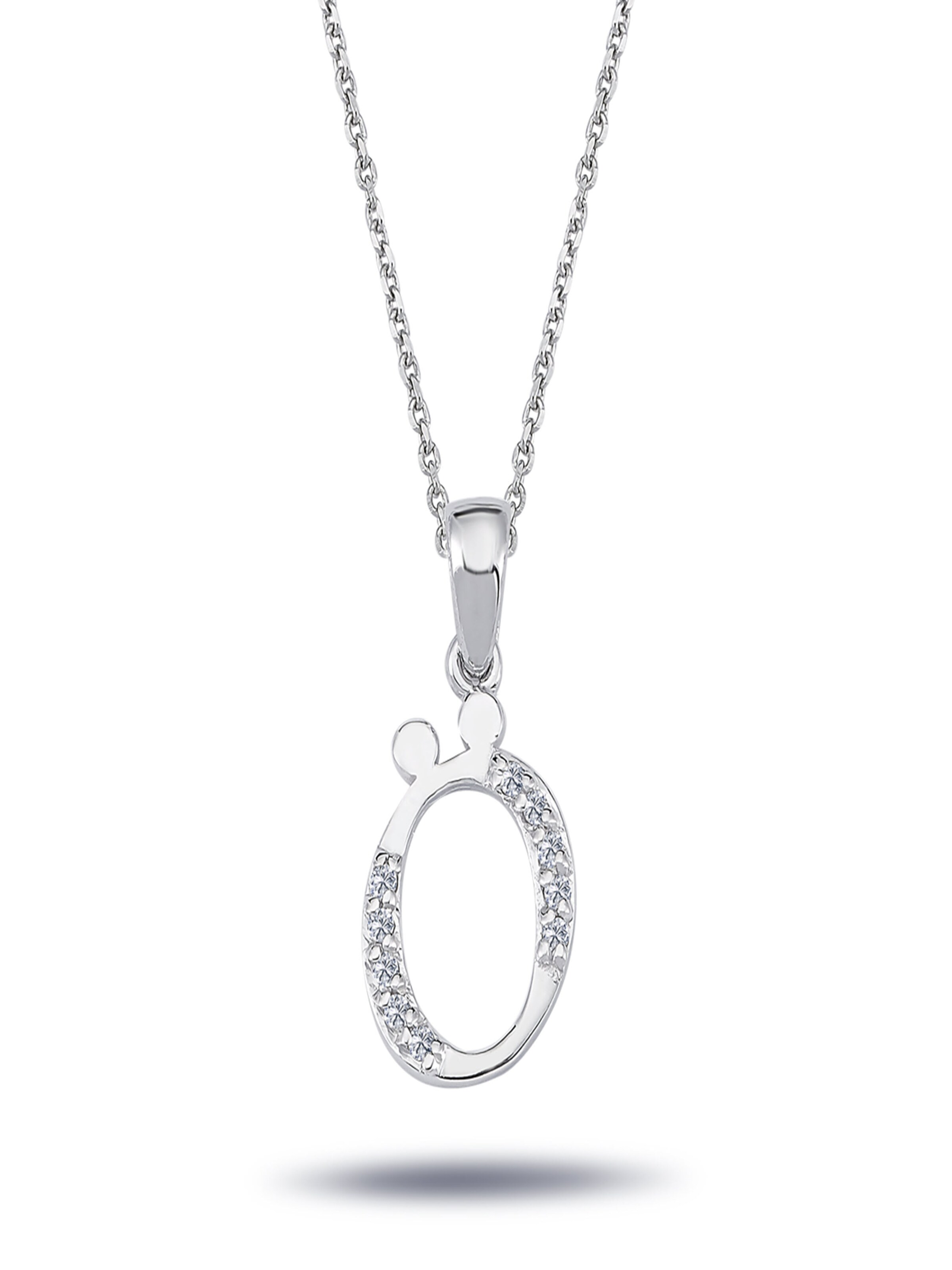 EinStein Diamant Pendant 'Buchstaben Halskette mit Diamanten - Ö in 14 Karat Weißgold' in White: front