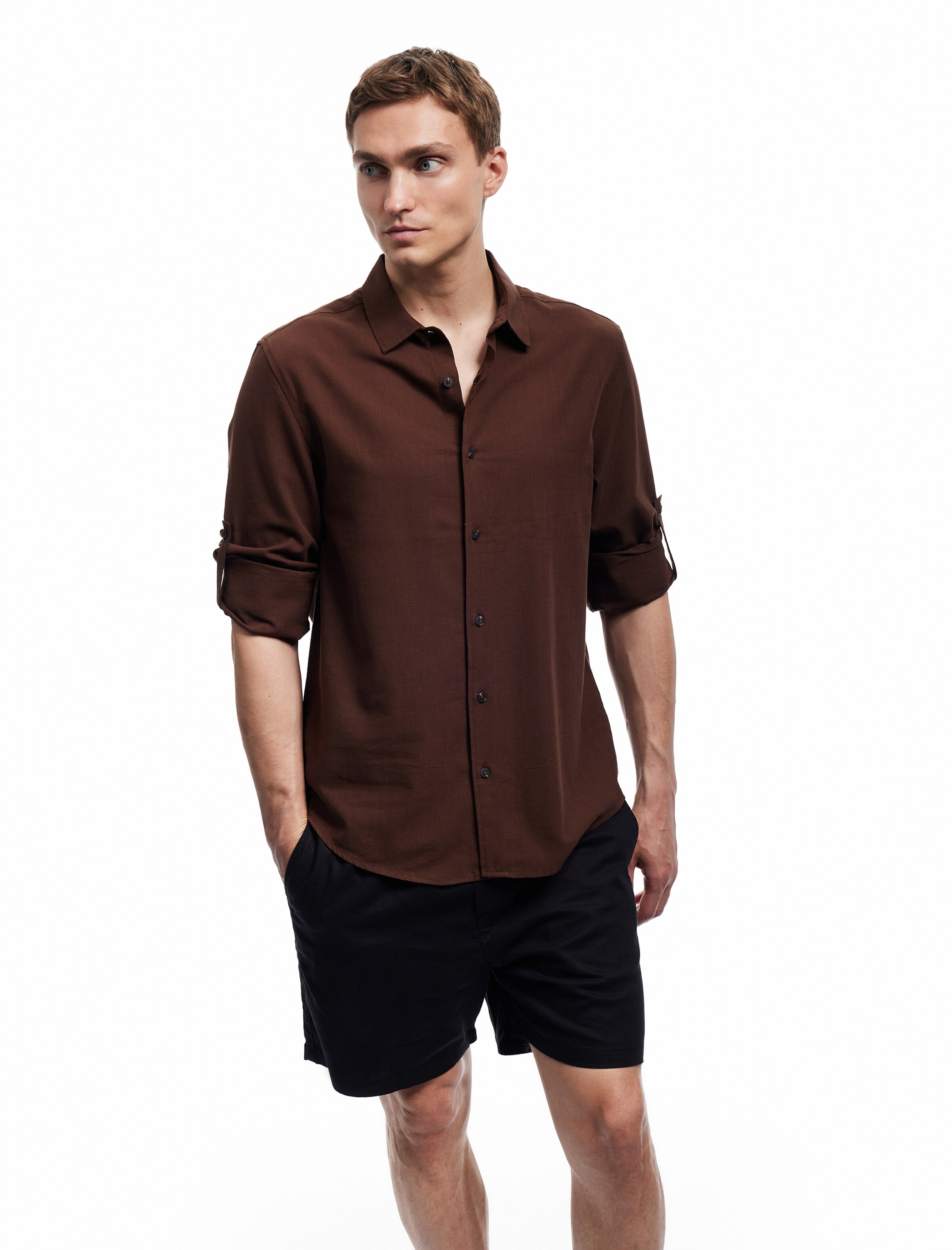 Koton Regular fit Button Up Shirt in Brown: front