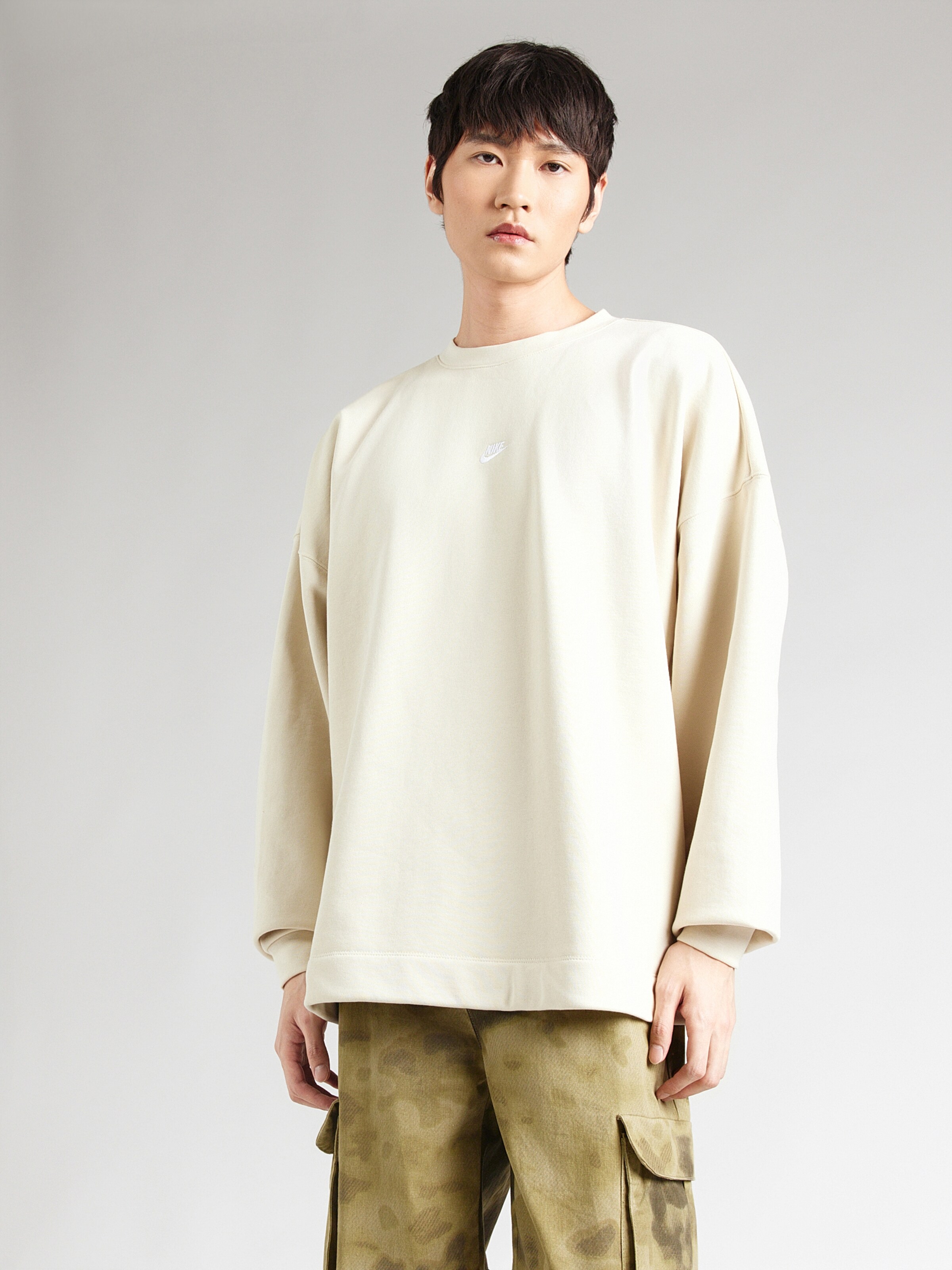 nike club crew neck sweat in khaki