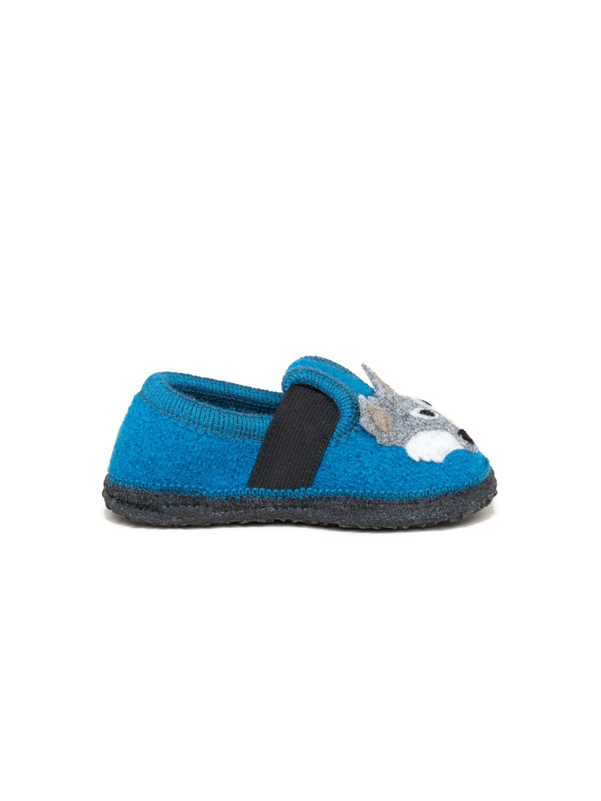 kitz-pichler Slippers 'Walkpantoffel Bobby Appl. Wolf' in Blue