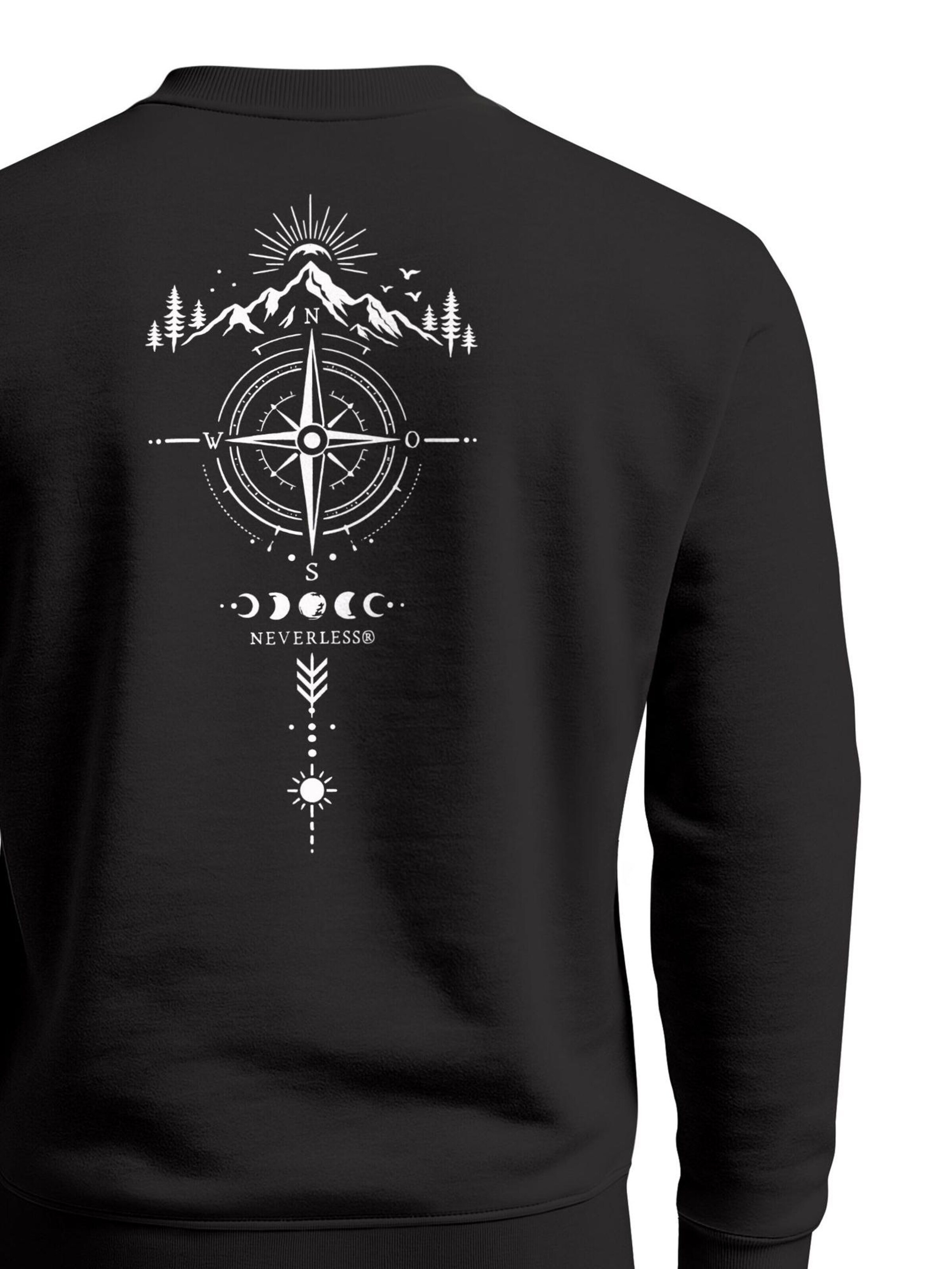 Neverless Sweatshirt 'Berg Kompass'‌‌‌‌‌‌‌‌‌‌ in Schwarz
