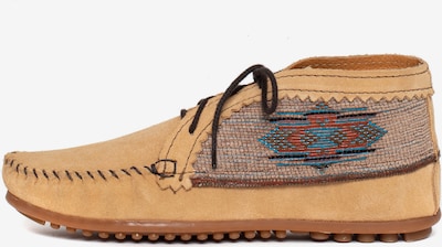 Kulkšnis dengiantys batai 'El Paso II' iš Minnetonka, spalva – mėlyna / šviesiai ruda / rausvai violetinė spalva / oranžinė / juoda, Prekių apžvalga
