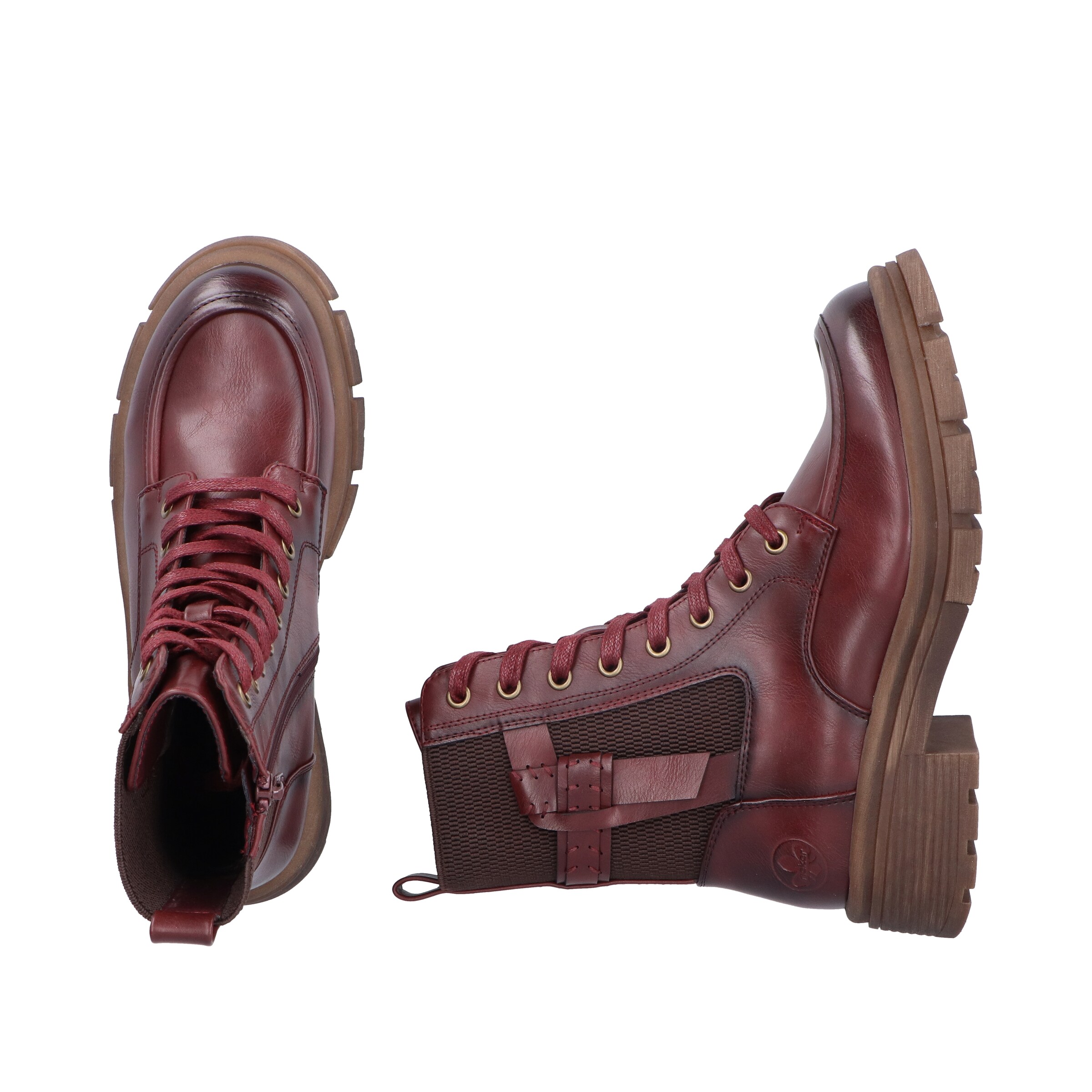 Rieker Lace-Up Ankle Boots in Red