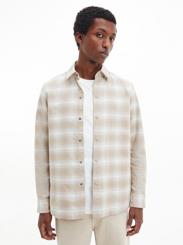 Calvin Klein Regular fit Button Up Shirt in Beige: front