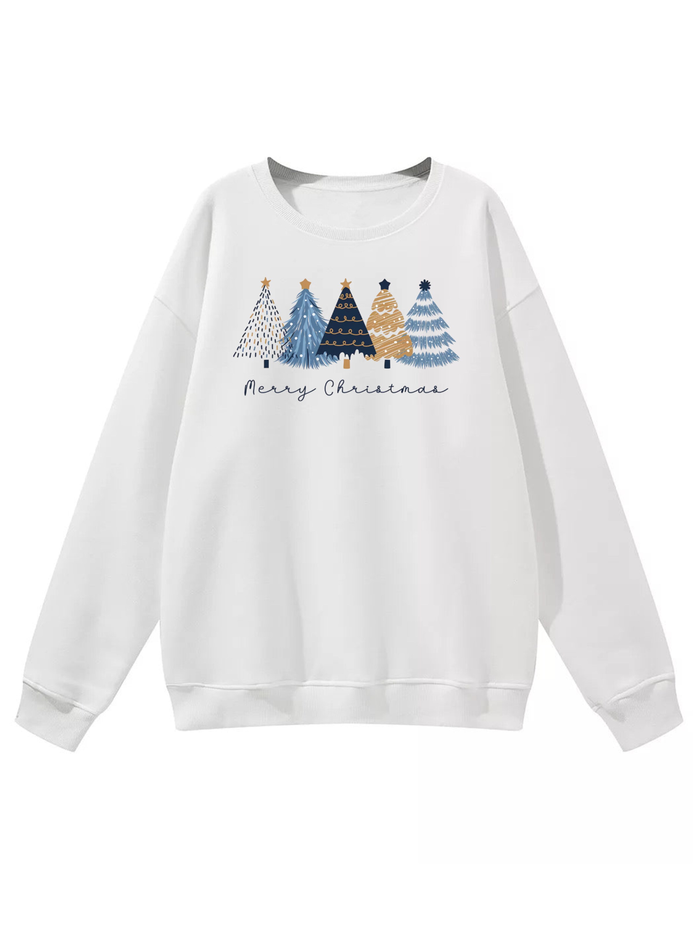 GORHEY - Jersey 'Women's Round Neck Fleece Sweatshirt with Doodle Christmas tree Print' en blanco