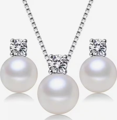 ROUGEMONT Jewellery Kette 'Perlen Schmuckset Süßwasser Perle Ohrstecker+Halskette 45cm' in 45cm in silber, Produktansicht