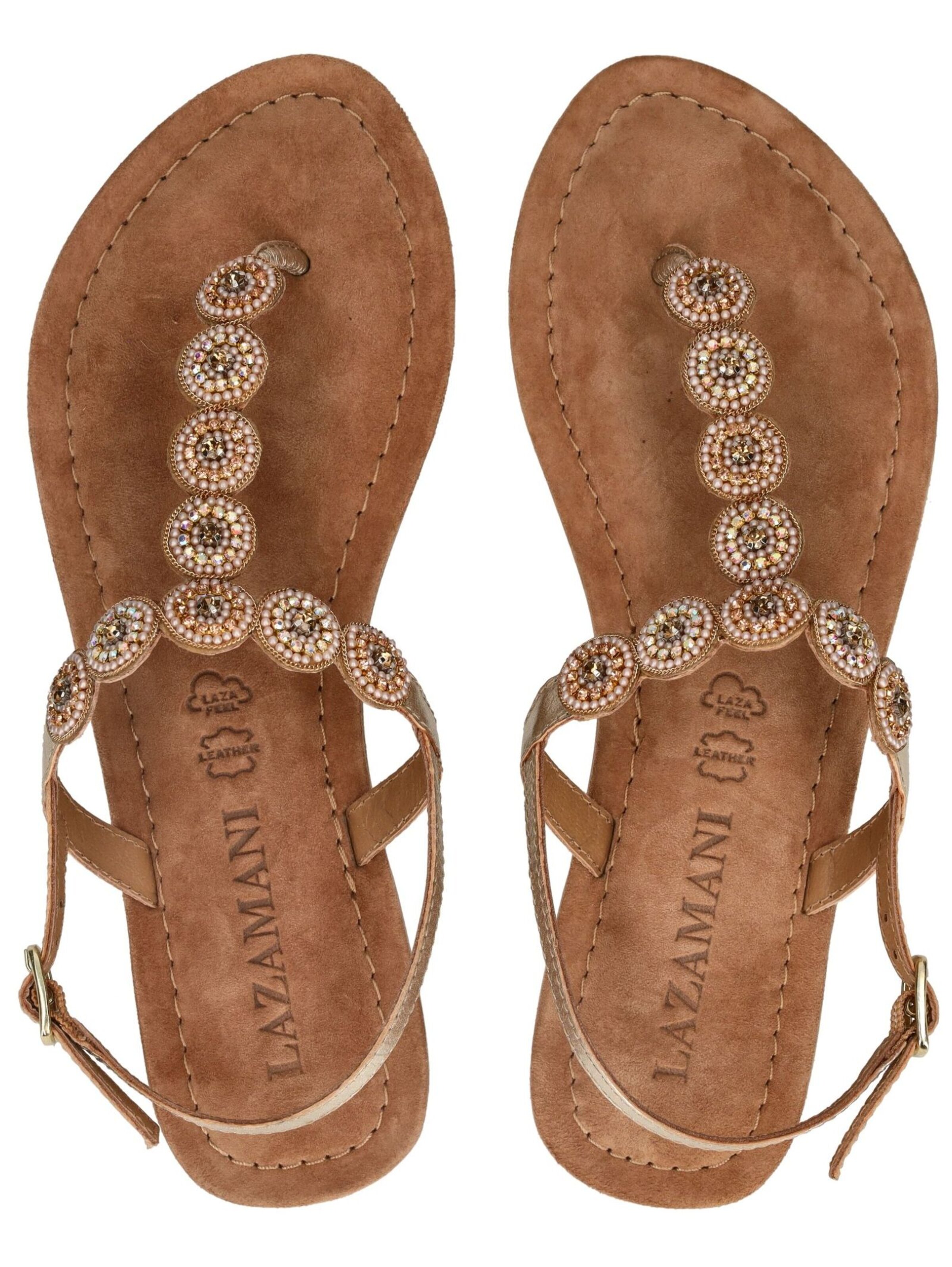 LAZAMANI T-Bar Sandals in Gold