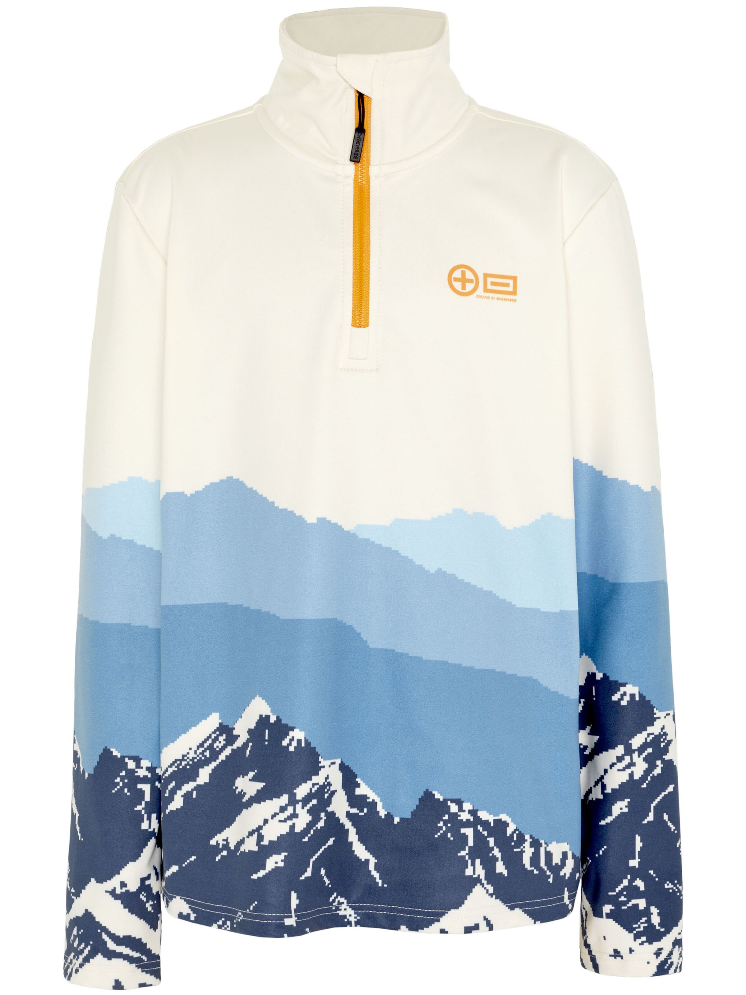 CHIEMSEE Athletic Fleece Jacket ' mit Berglandschaft-Grafik ' in Grey: front