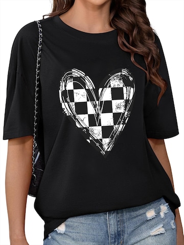GORHEY Shirt 'Women's Summer Casual Cotton T-Shirt with  Black and white grid Print' in Black: front