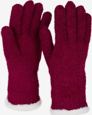 styleBREAKER Fingerhandschuhe 'Strickhandschuhe mit Reiskornmuster und Fleece' in Rot: Vorderseite