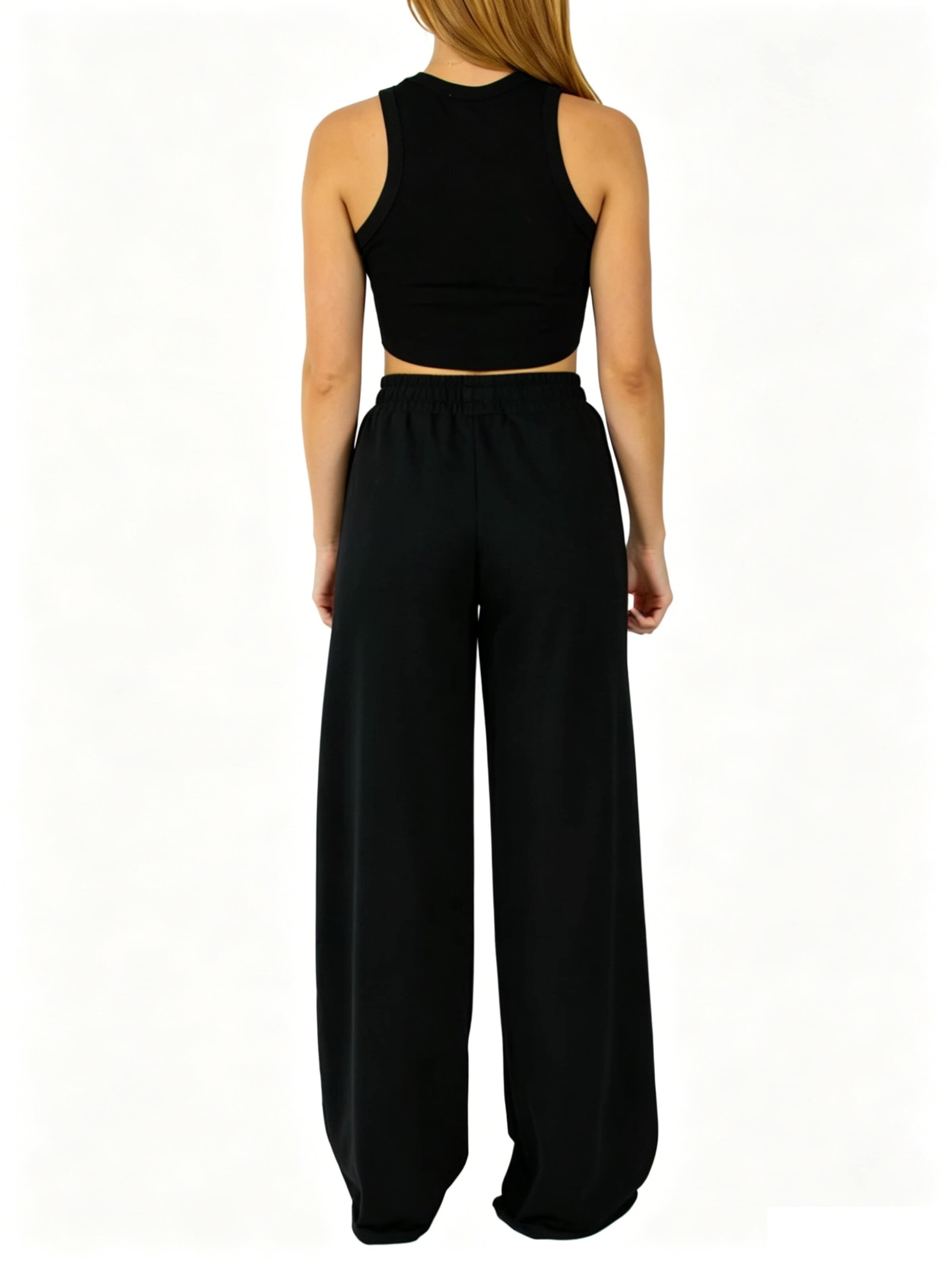 KoJooin Normalny krój Jeansy 'Damen Oversize Wide Leg Sweathose Eingrifftaschen Elastischer Taillenbund Lässige Freizeithose' w kolorze czarny