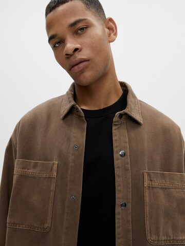 Pull&Bear Comfort fit Button Up Shirt in Brown