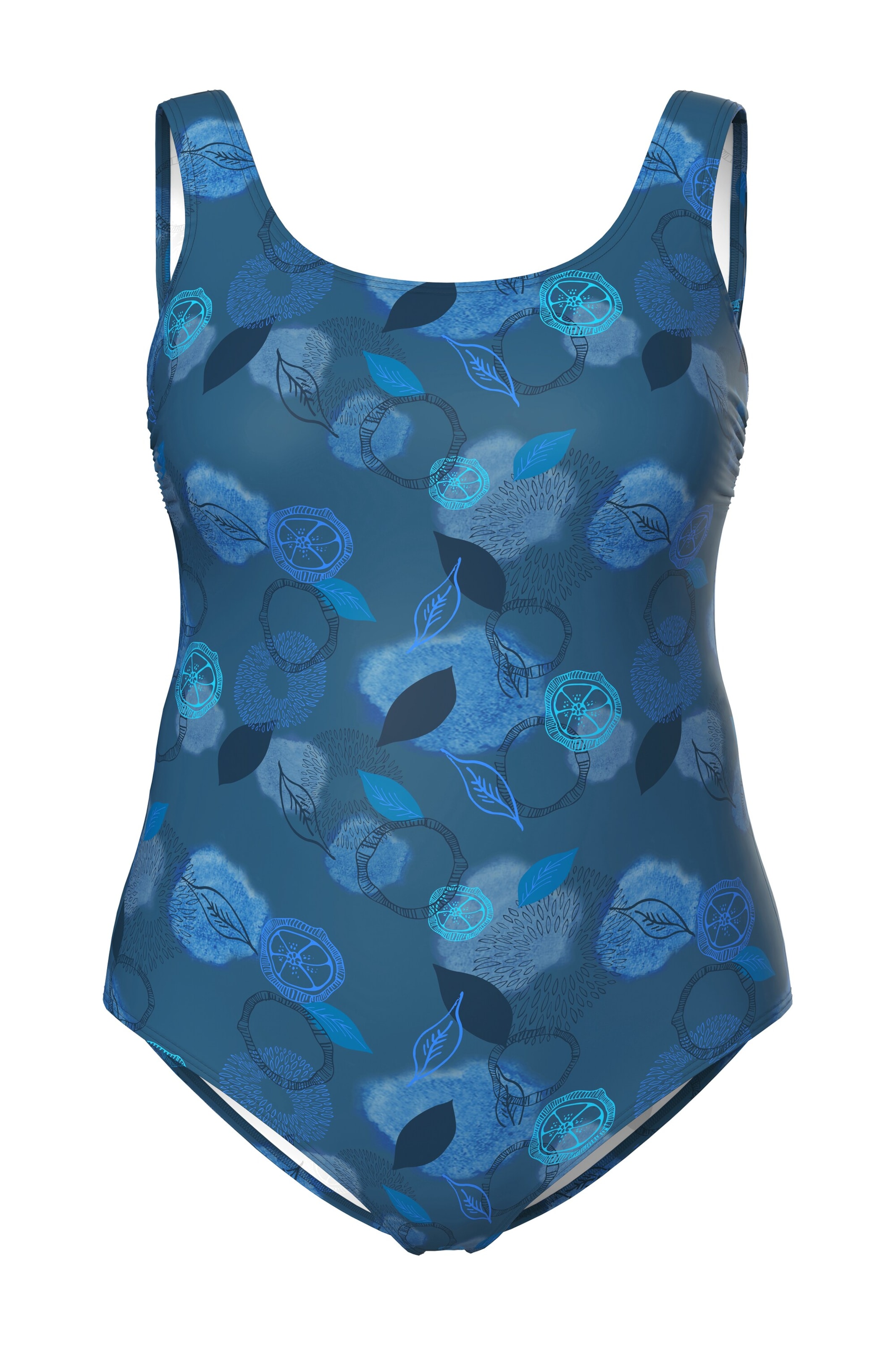 Ulla Popken T-Shirt Badeanzug in Blau: Vorderseite