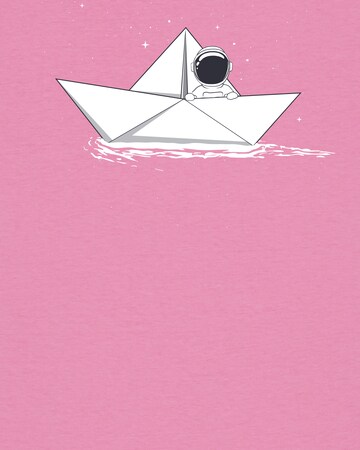 T-shirt 'Astronaut in paper boat' Watapparel en rose
