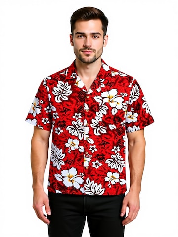 Coupe regular Chemise 'Hawaiihemd "Classic Flowers (red)"' Hawaiihemdshop.de en rouge