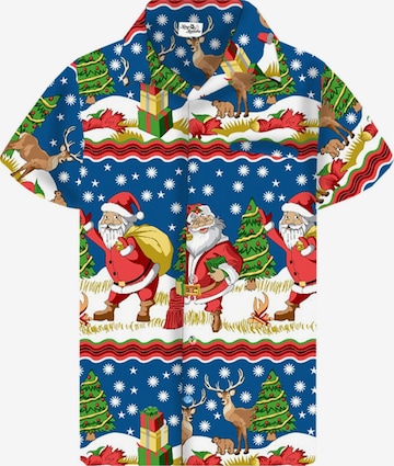 Camicia 'Christmas Border Print' di King Kameha in blu: frontale