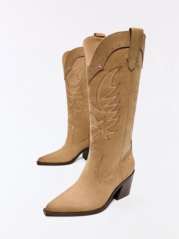 Bershka Kovbojské čižmy - Béžová