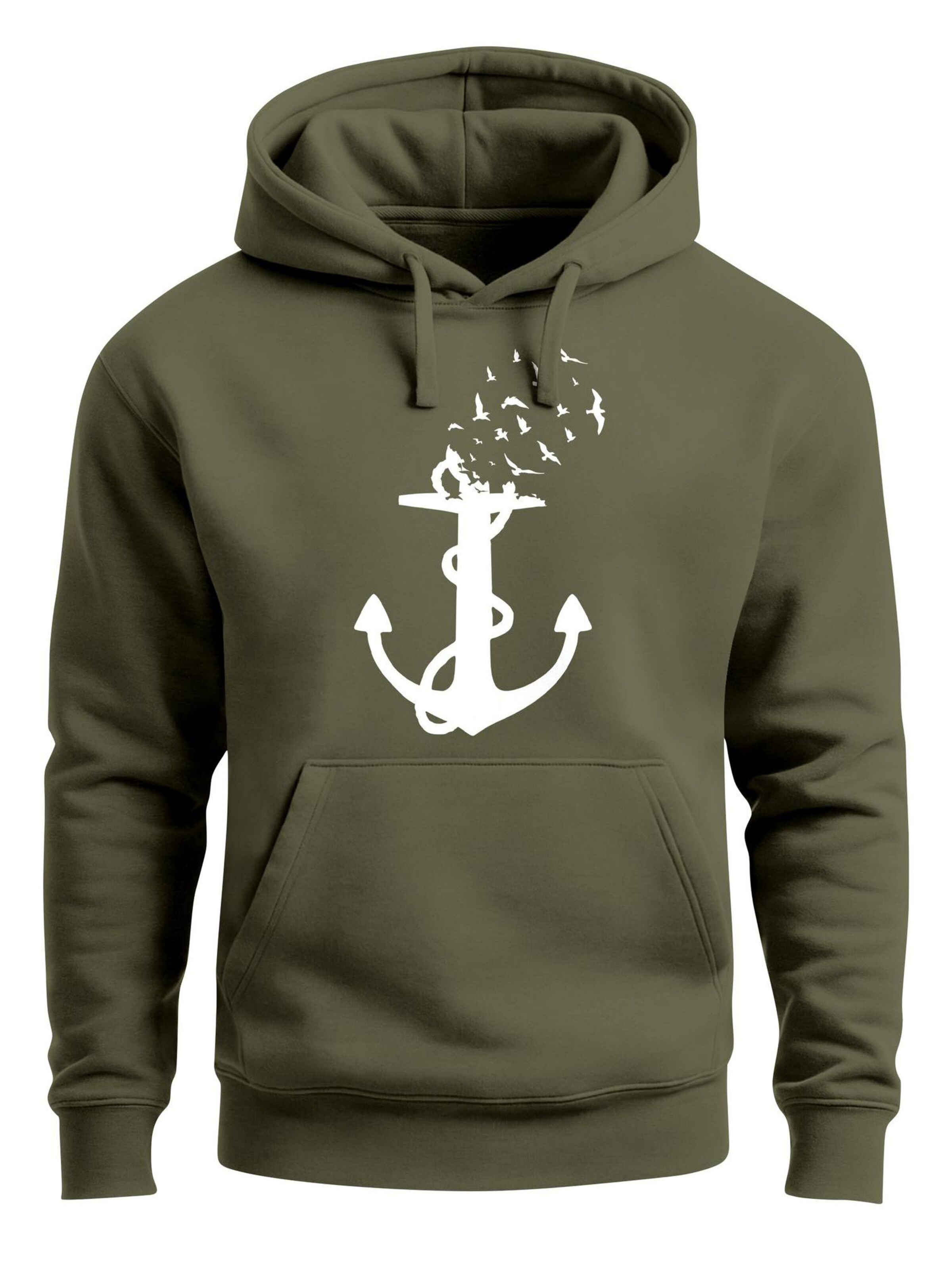 Neverless Sweatshirt 'Anker Vögel' in Green: front