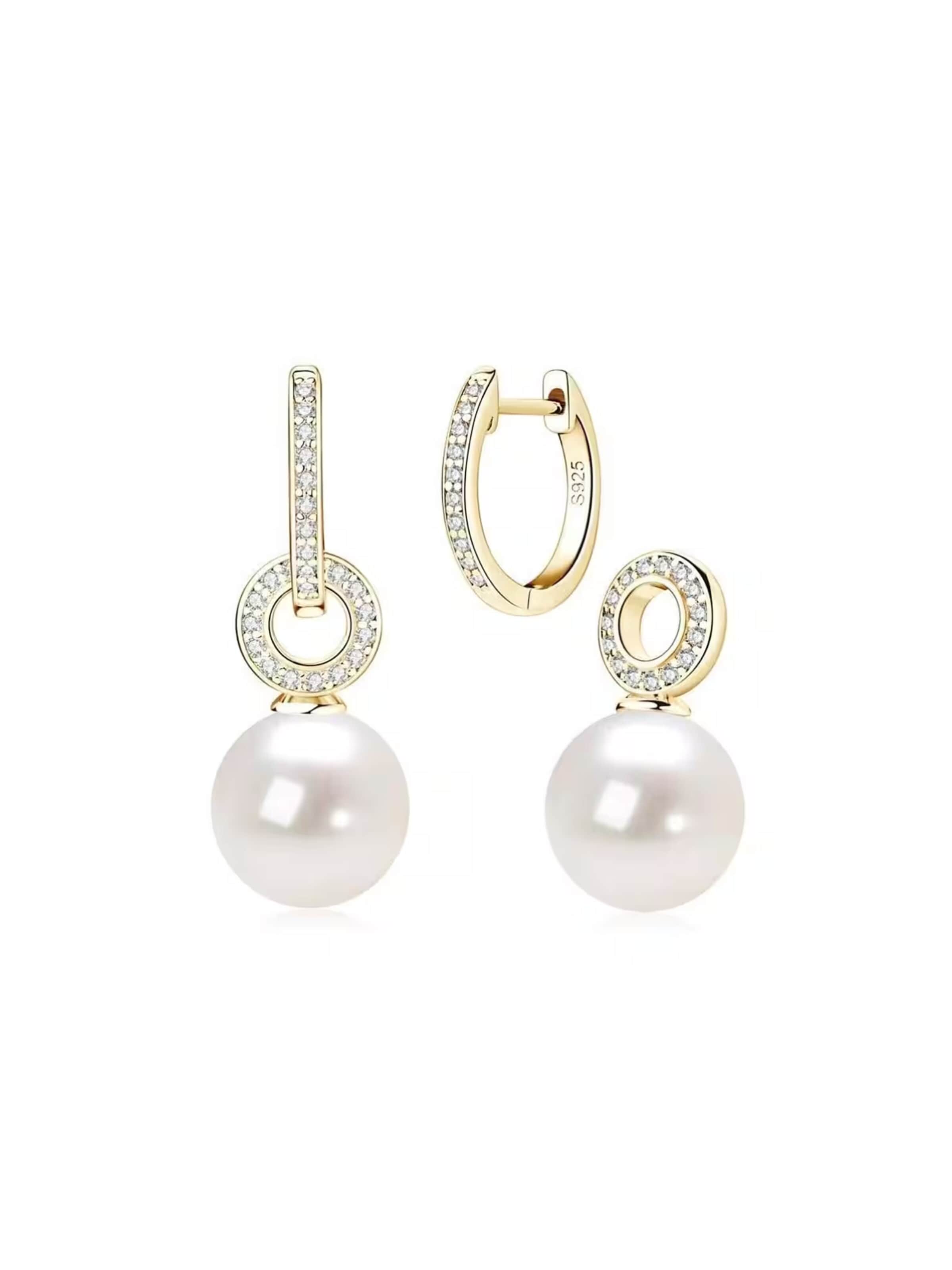 ROUGEMONT Jewellery Earrings 'Zweiteilige Moissanit Diamant Creolen Süßwasserperle 925 sterling Silber' in Gold: front