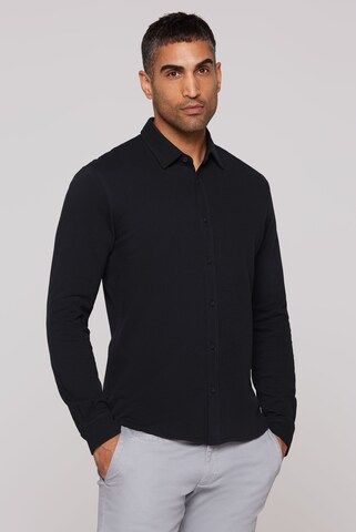 CMPD Slim Fit Langarmhemd aus strukturiertem Jersey in Blau: Vorderseite