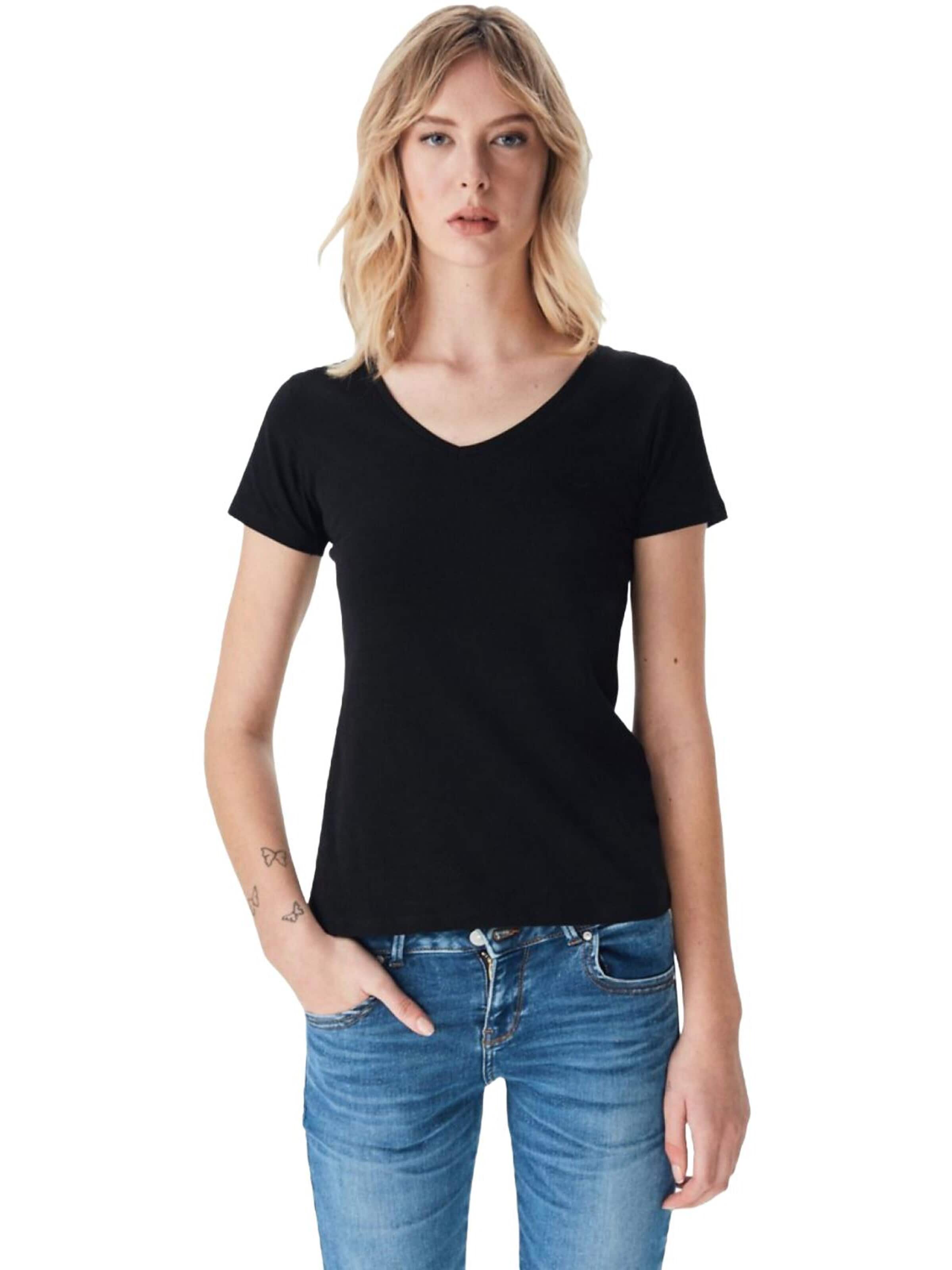 LTB Jeans Shirt 'Stretch V-Neck T-Shirt' in Black: front