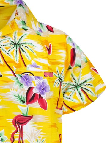King Kameha Shirt 'Flamingos' in Gelb