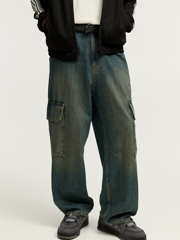 Pull&Bear Wide leg Cargojeans in Blauw: voorkant