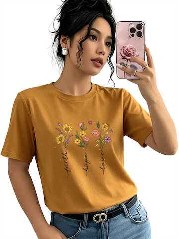 GORHEY Shirt 'Women's Casual Cotton Summer T-Shirt with Flowers Print'‌‌‌ in Orange: Vorderseite