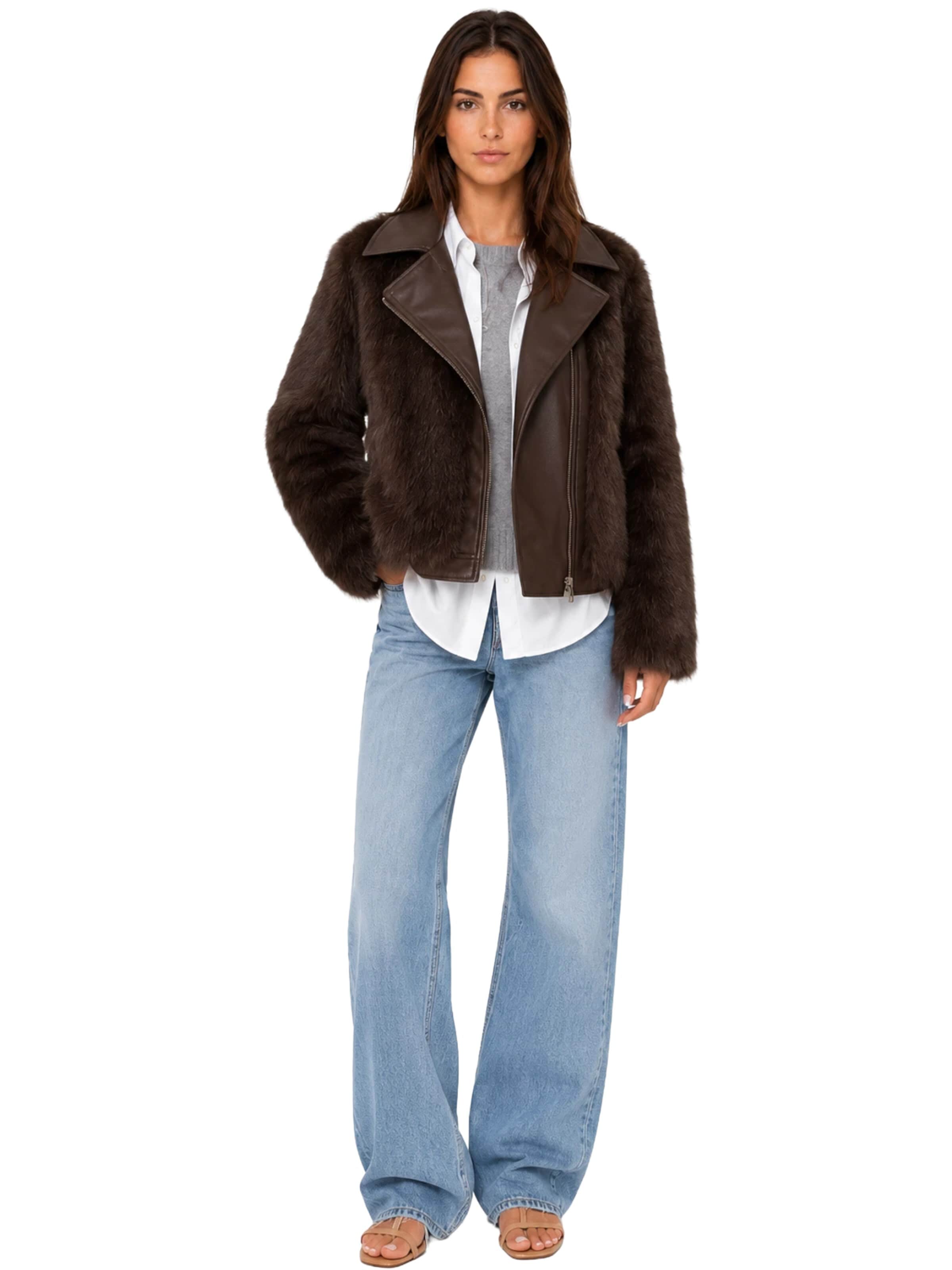 Fulgor Wintermantel 'Casaco Valéria em Pele Luxe Chocolate'‌‌‌‌‌‌‌‌ in Braun
