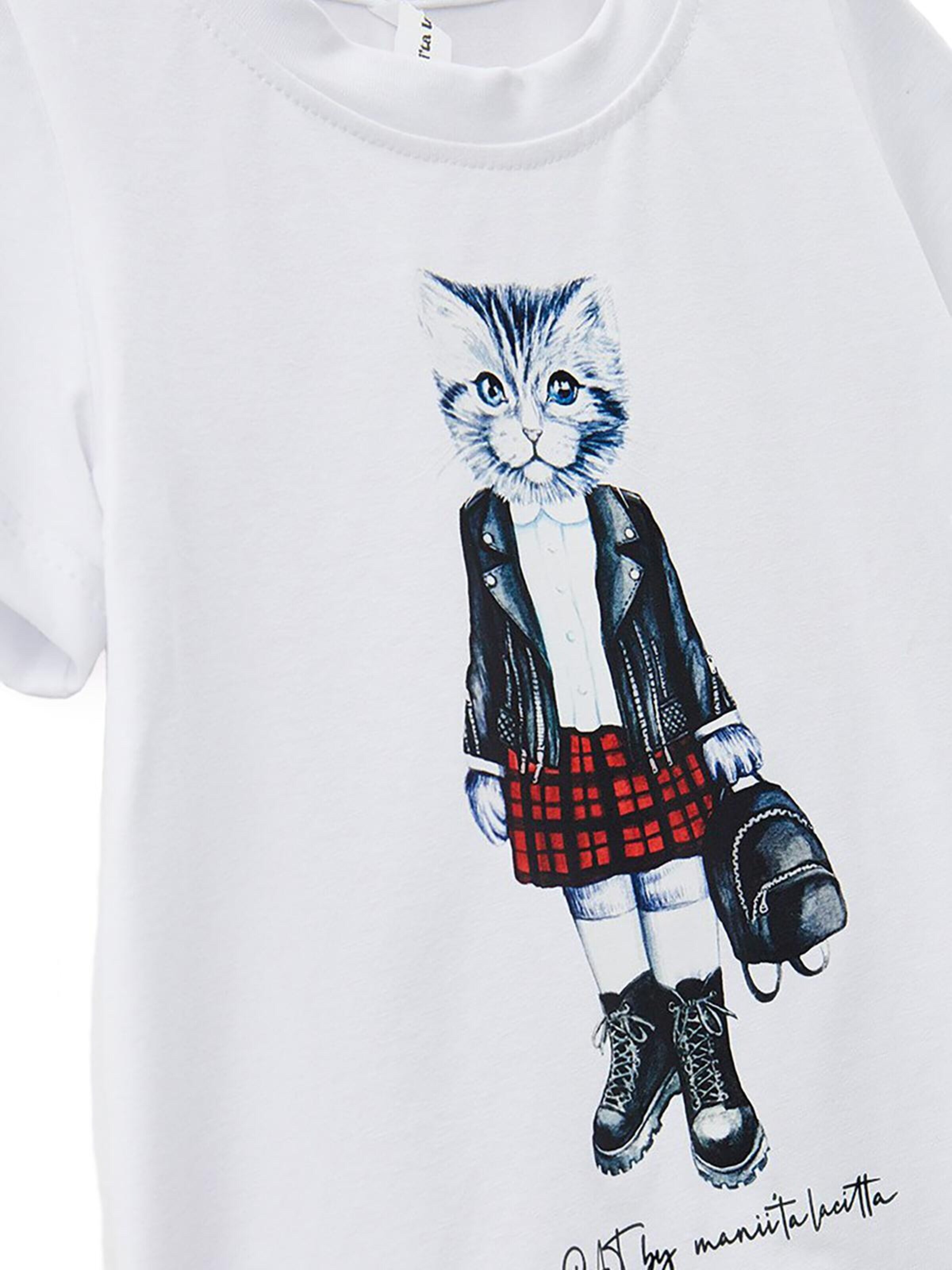Cat e Lolette Tričko 'Rocker Cat' - Biela