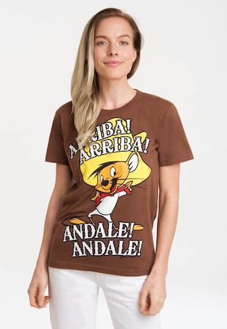 LOGOSHIRT Shirt 'Looney Tunes - Speedy Gonzales' in Bruin: voorkant