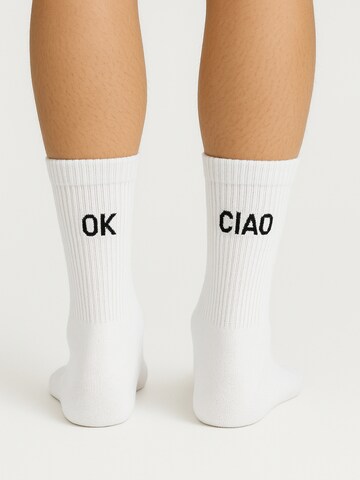 Chaussettes ' Good Vibes Motiv Statement Socken Tennissocken ' Nur Die en blanc : devant