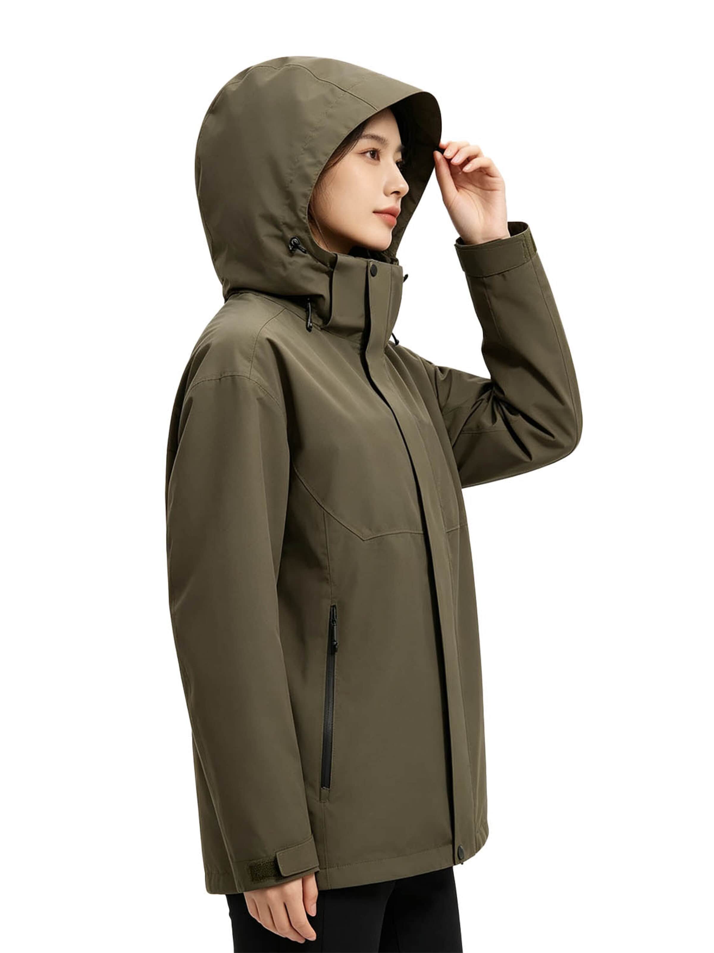 KoJooin Kurtka przejściowa 'Damen Ramble 3-in-1 Jacke Recycelte Wasserdichte Hülle mit Kapuze und Abnehmbarem Thermofutter' w kolorze zielony