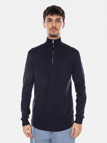 Pull-over 'WYLER Life Reg14 Half Zip Knit Noos Dark Navy' Only & Sons en bleu : devant