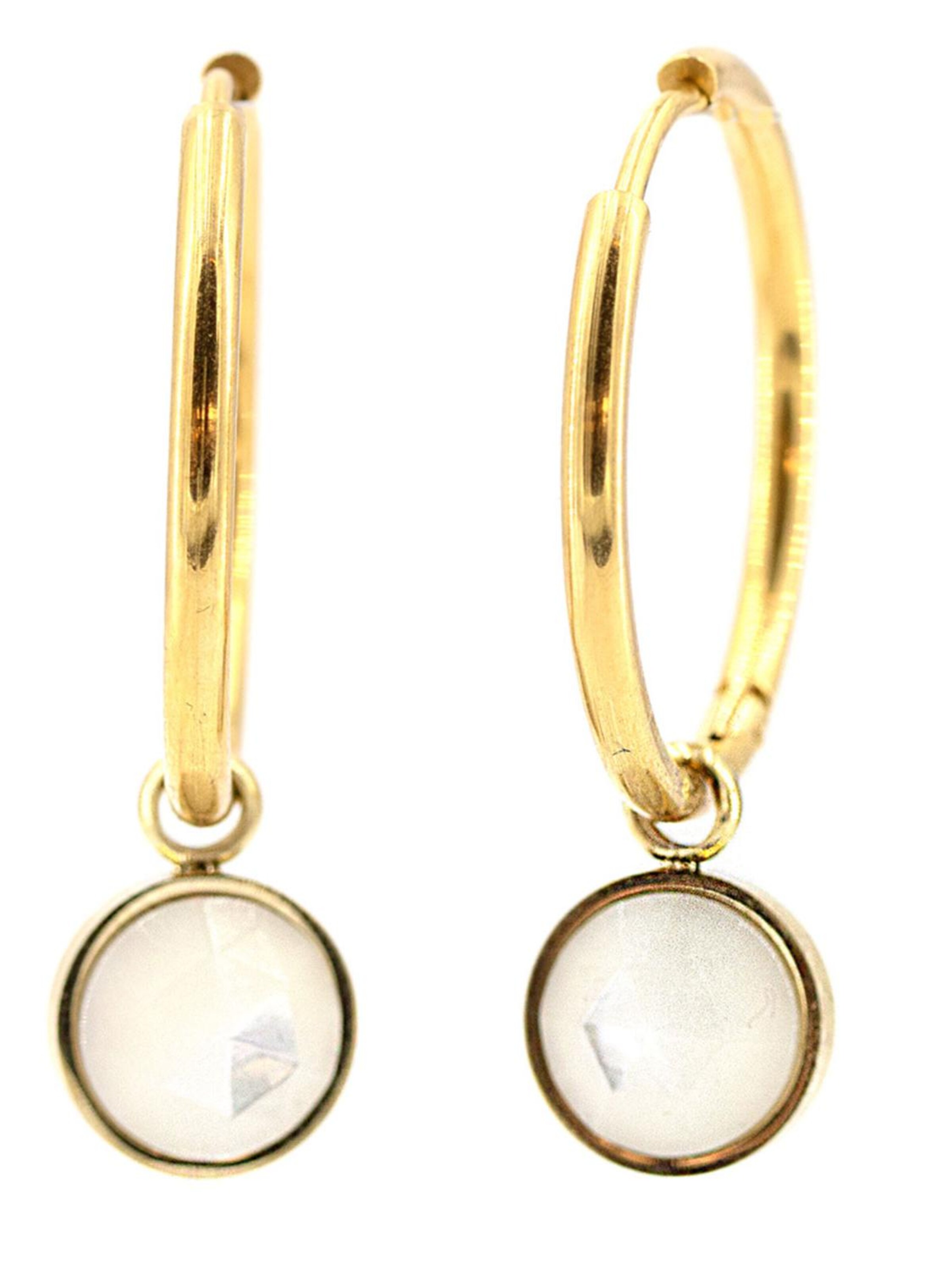 Sergio Engel Earrings 'Beach Ohrring 02 Vergoldeter Edelstahl-Hoop mit Natursteinanhänger' in Beige: front