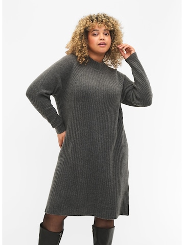 Zizzi Dress 'MCOMFY RIB' in Grey: front