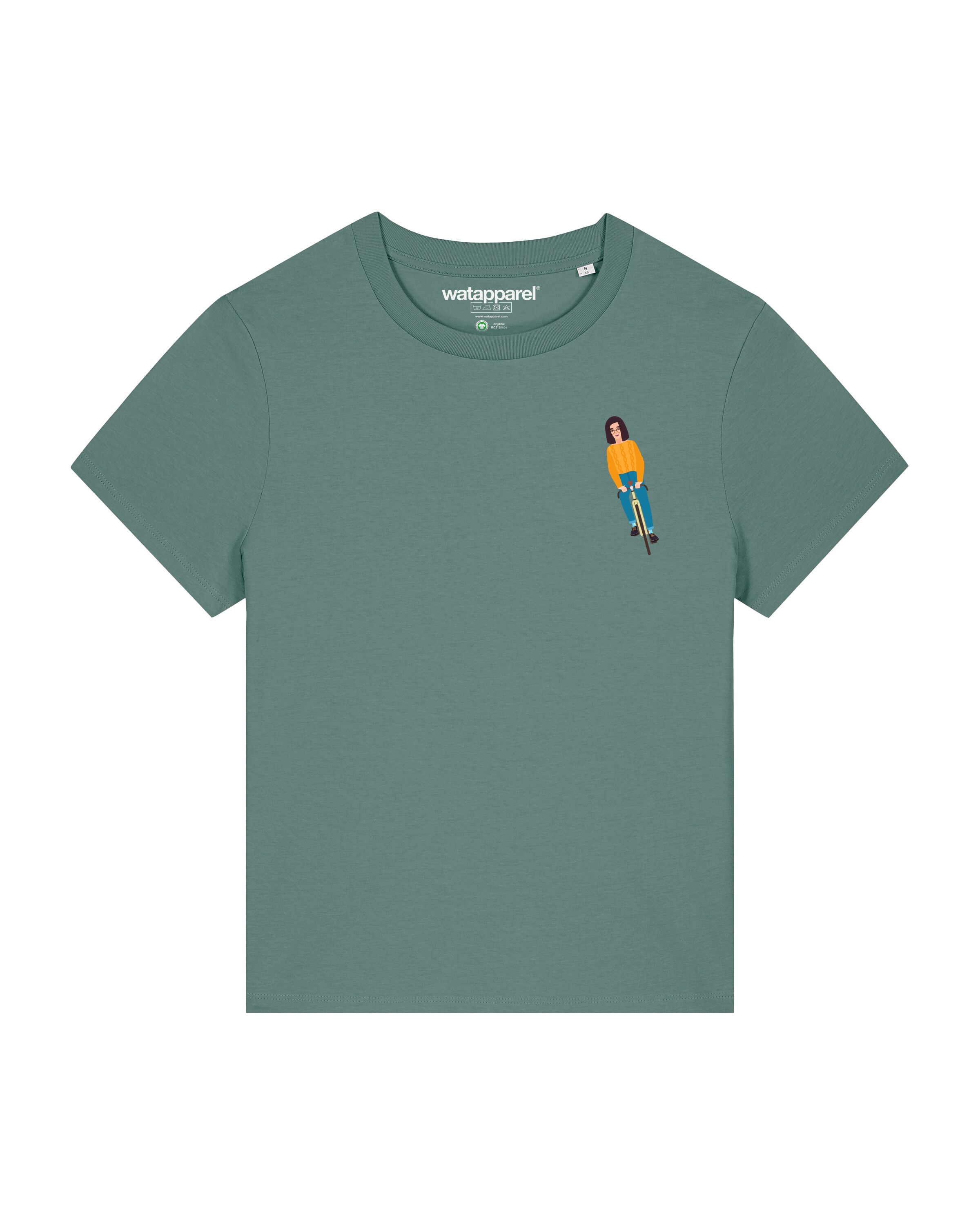 Maglietta 'Mädchen Auf Fahrrad' di Watapparel in verde: frontale