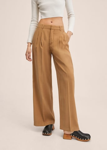 MANGO Wide leg Pleat-Front Pants 'Paul' in Brown: front