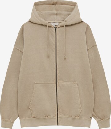 Pull&Bear Zip-Up Hoodie in Beige: front