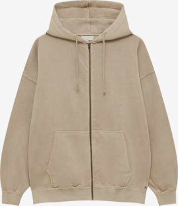 Pull&Bear Zip-Up Hoodie in Beige: front