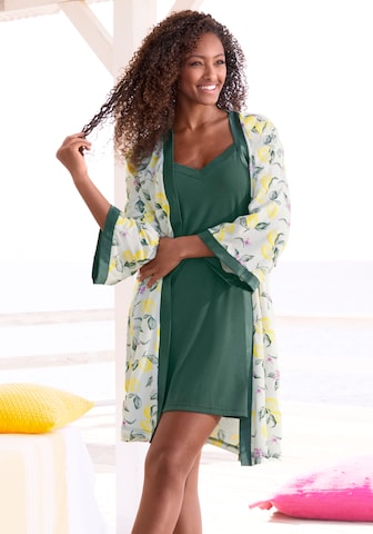 LASCANA Dressing Gown 'Summer Fruits' in Yellow: front
