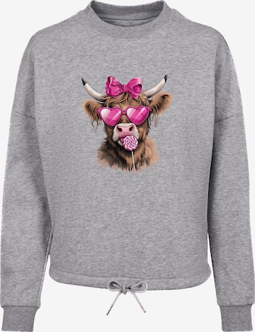 Sweat-shirt 'Highland Cow Valentinstag Sonnenbrille' F4NT4STIC en gris : devant