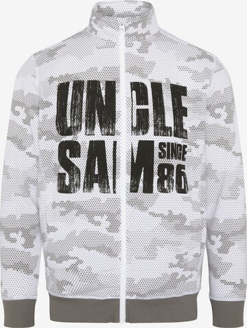 UNCLE SAM Zip-Up Hoodie in White: front