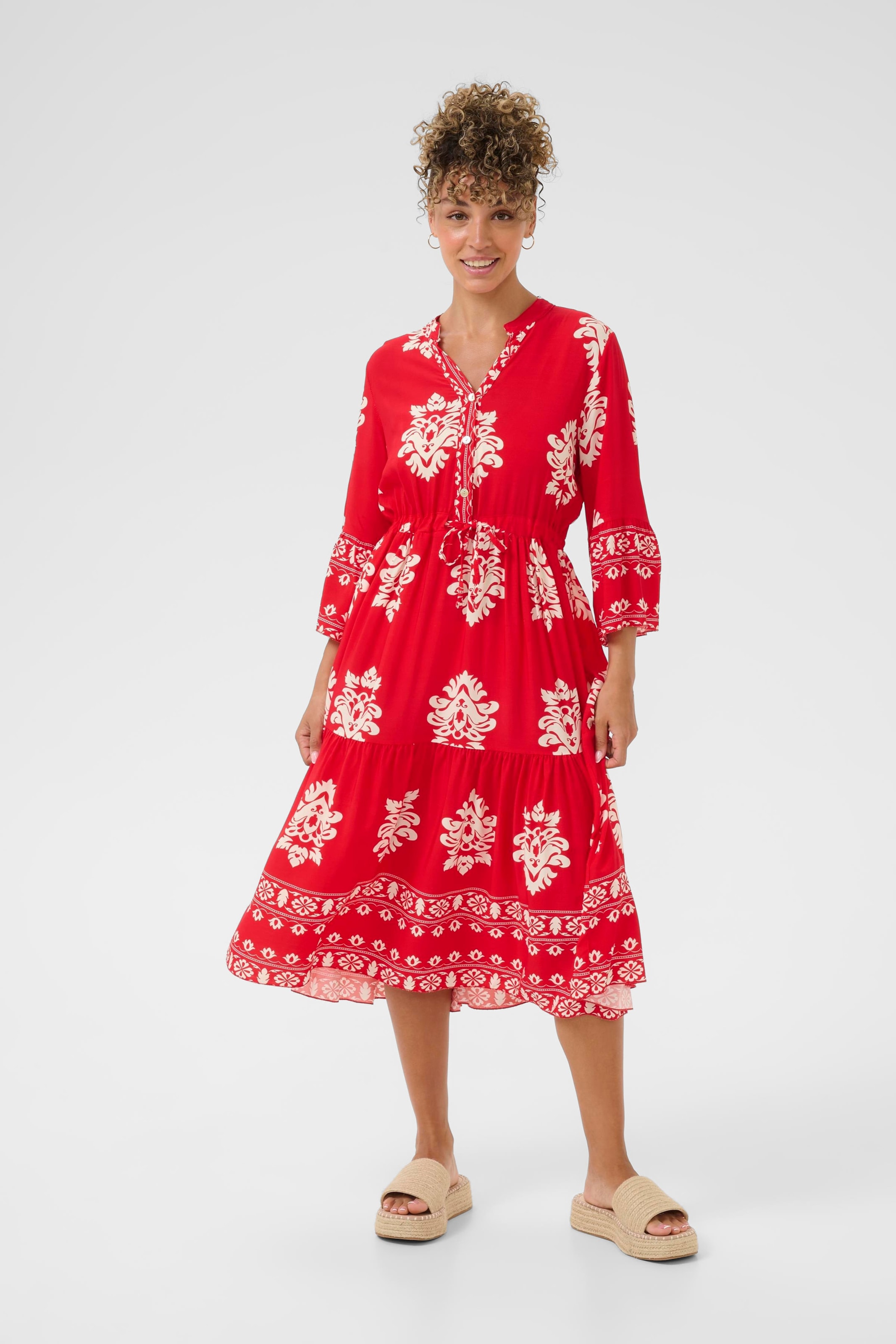 Cream Jurk 'Koren' in Rood: voorkant